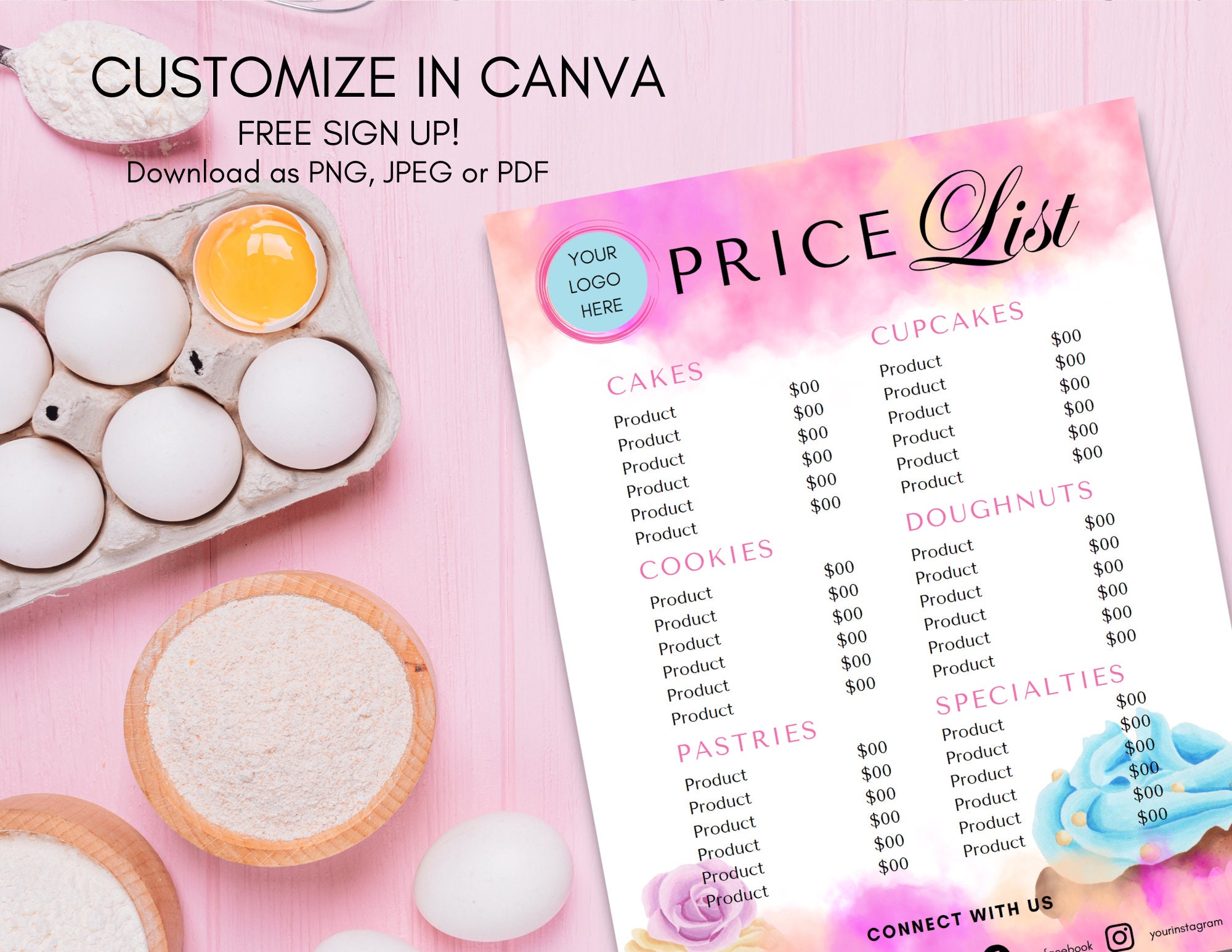 Bakery Price List Template, Editable Canva Menu (A4/US Letter) (digital ...