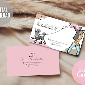 Plantilla de tarjeta de visita para pasear perros, tarjeta de visita para pasear perros y cuidar mascotas, tarjeta de visita para mascotas, alojamiento para mascotas, tarjeta de guardería para perros