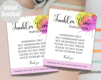 Printable Tumbler Care Instructions Card: Small Business Mug Care (Digital Download)