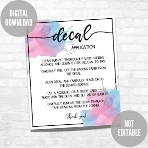 Vinyl Decal Application Printable Instructions Card for Small Business How to Apply Decal Instant Download Ready to Print