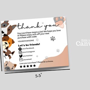 Dog Thank You Card Template, Pet Thank You Card, Pet Business Card, Cat ...