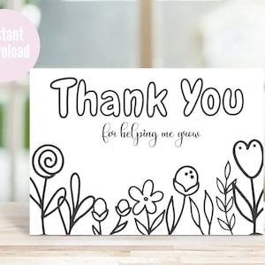 Carte de coloriage de professeur de remerciement, carte-cadeau de professeur imprimable, téléchargement immédiat