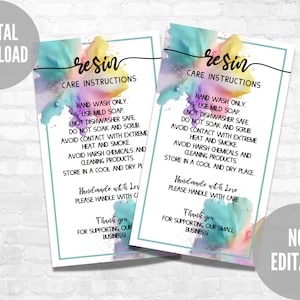 Ready to Print Resin Care Card, Instant Download, Small Business Care Card, Care Instructions