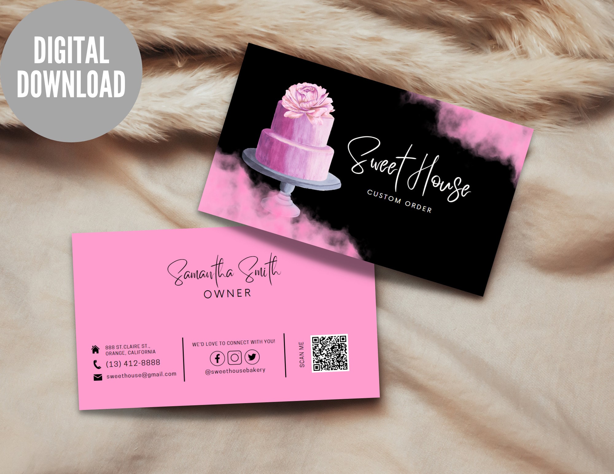 Bakery Business Card Template, Cupcake Business Card, Baking Card, Cake