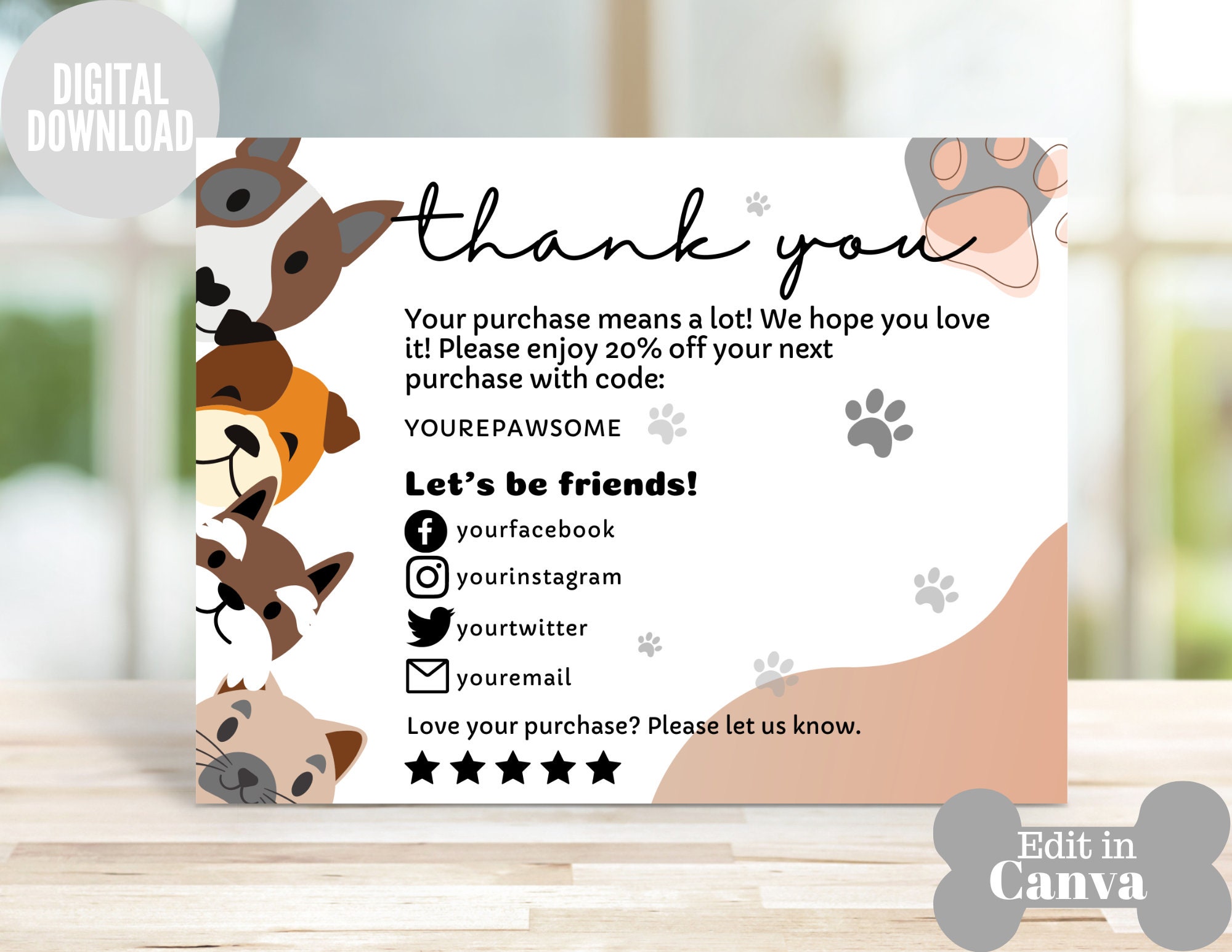 Dog Thank You Card Template, Pet Thank You Card, Pet Business Card, Cat, Printable, Digital Download - Etsy dog-thank-you-card-template-pet-thank-you-card-pet-business-card-cat-printable-digital-download-etsy