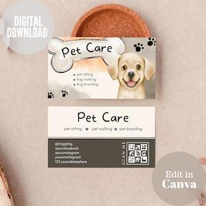 Pet Business Card Template, Dog Walking Business Card, Pet Boarding, Pet Grooming, Pet Sitting, Pet Sitter, Pet Care Card