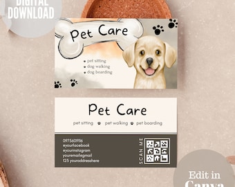 Pet Care Business Card Template: Dog Walker, Groomer (Digital Download)