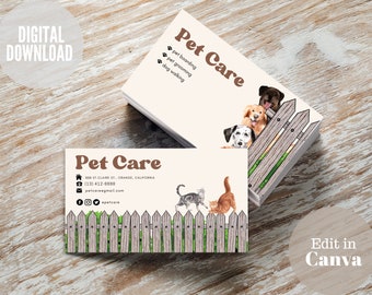 Pet Care Business Card Template: Dog Walker, Groomer (Digital Download)