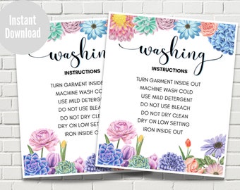 Washing Instructions Card, Shirt Care Card, Printable T- Shirt Apparel Care, Instant Download, Ready to Print