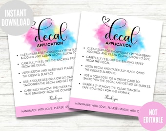 Decal Application Instructions Card: Printable Vinyl Guide (Instant Download)
