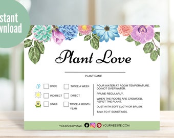 Plant Care Card Template, Editable Plant Instructions Card, Canva Template, Instant Download