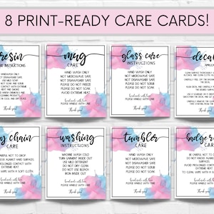 Care Card Bundle, Printable Care Instructions for Small Business, Ready to Print, Washing Instructions, Decal Application, Tumbler Care