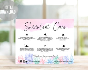 Houseplant Care, Succulent Care Card, Plant Care Instructions Card Template, Editable Plant Care Guide, Digital Download