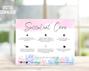 Succulent Care Card Template: Editable Plant Care Guide (Digital Download)