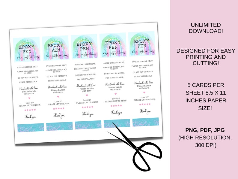 Epoxy Pen Care Cards Printable Pen Care Instructions Pen - Etsy