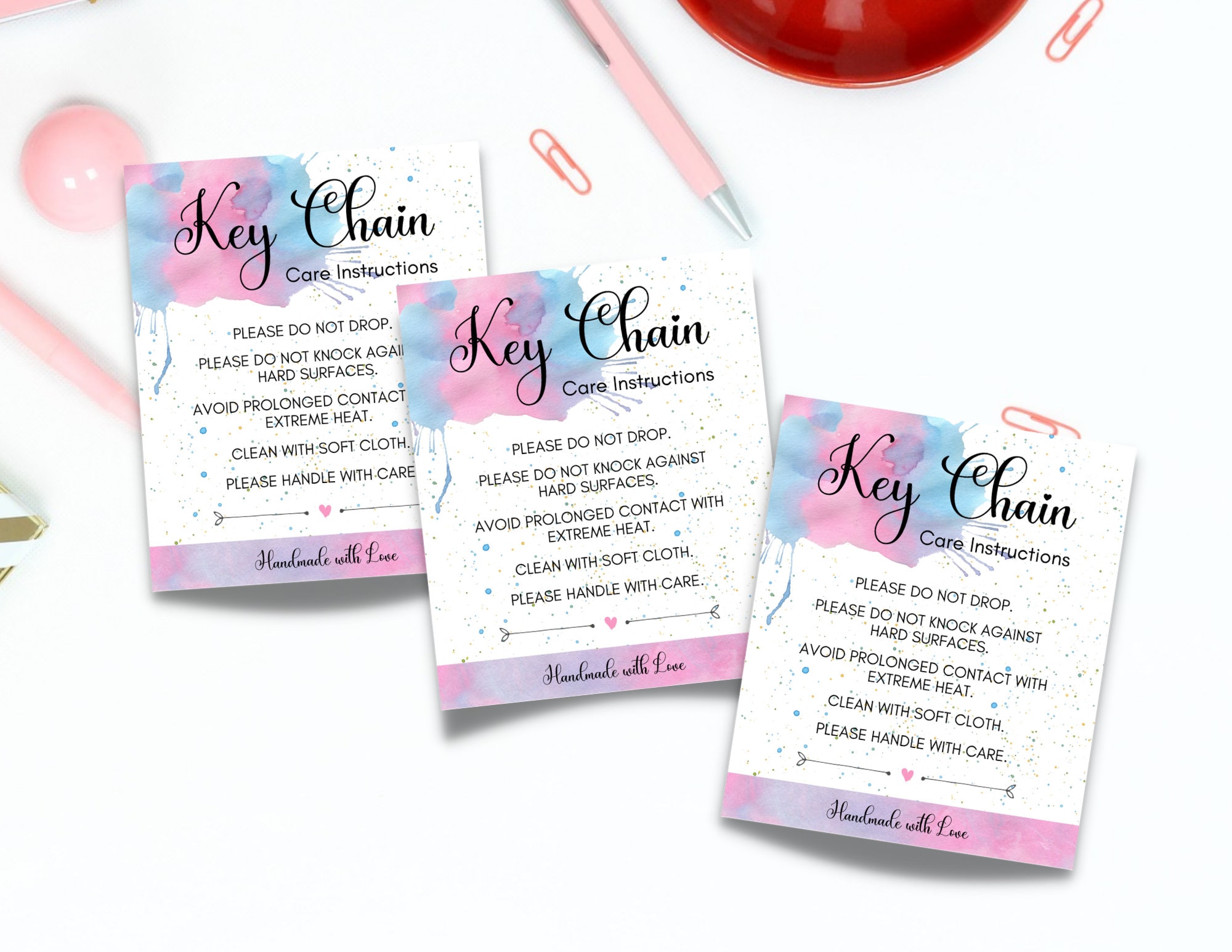 Key Chain Care Instructions Card Printable Resin Acrylic Etsy