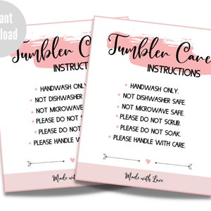 Tumbler Cup Care Card, Printable  Cup  Care Instruction for Small Business, Mug Care Card, Ready to Print Instructions Card