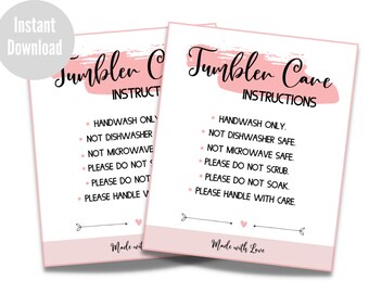 Printable Tumbler Cup Care Card: Small Business Instructions (PDF, JPEG, PNG)