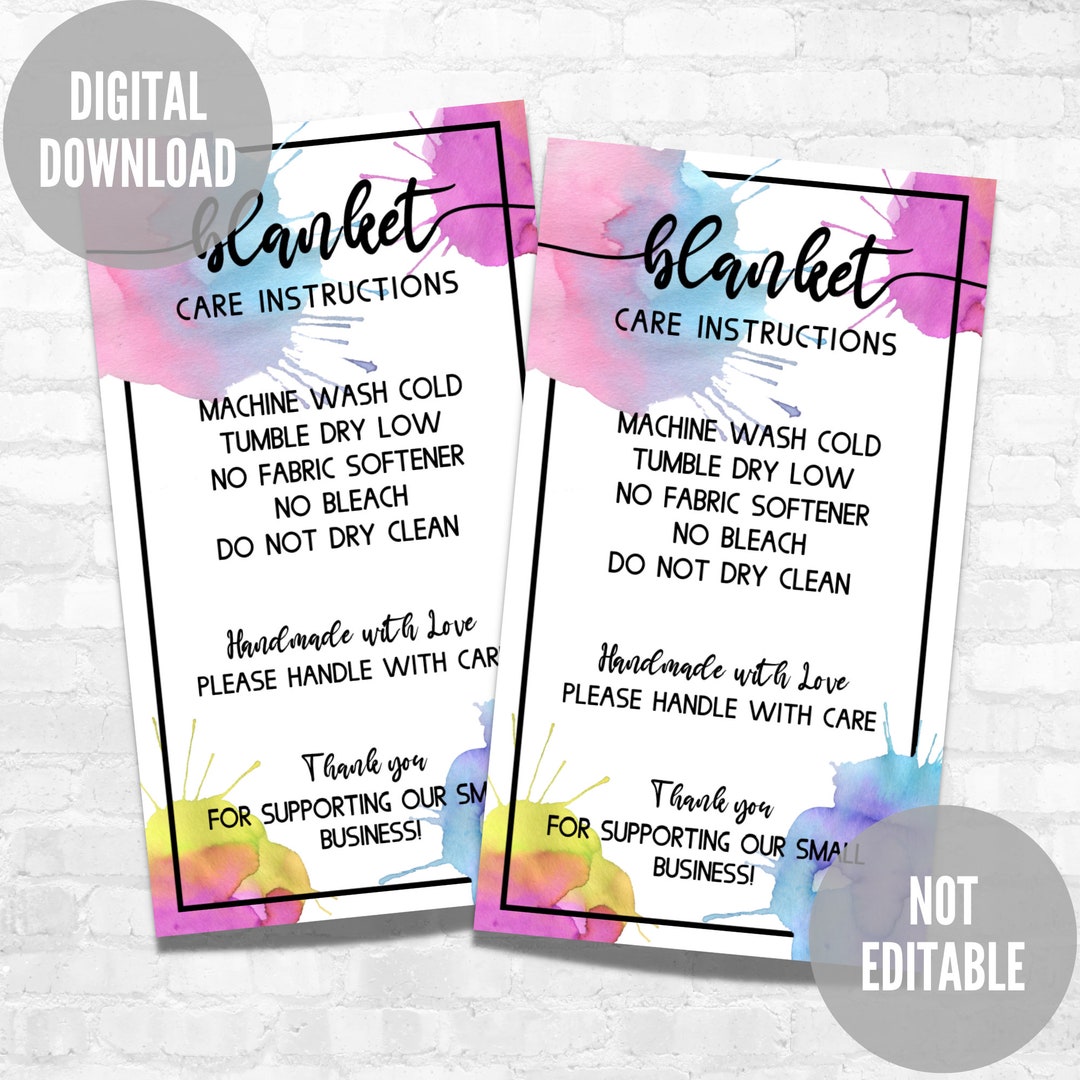 Blanket Care Card Printable Instructions Instant Download Ready to Blanket Care Card Printable Instructions Instant Download Ready to