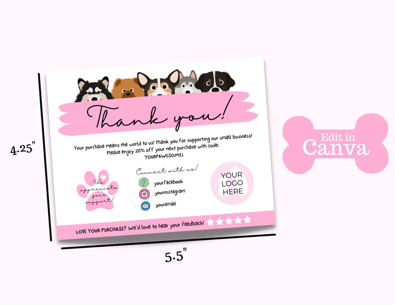 Pet Thank You Card Template, Dog Thank You Card, Pet Business Card, Cat ...