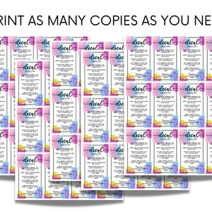 May include: A sheet of printable instructions for applying decals. The instructions are printed on white paper with a colorful watercolor background. The text reads "Decal Application" and includes instructions for applying the decal. The text "Print as many copies as you need!" is printed at the top of the sheet.