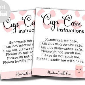 Tumbler Cup Care Card, Printable Mug Care Card, Ready to Print Washing Instructions
