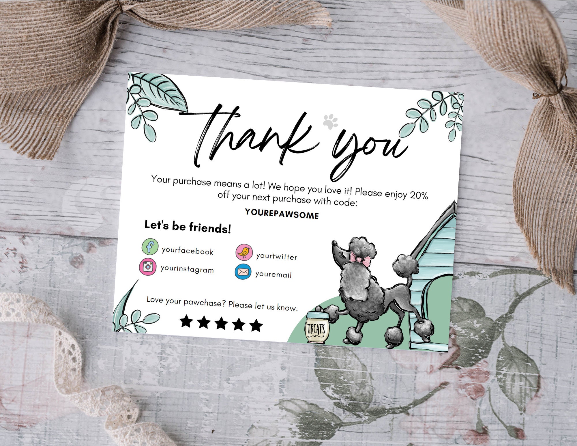 Pet Thank You Card Template, Dog Thank You Card Printable, Pet Business ...