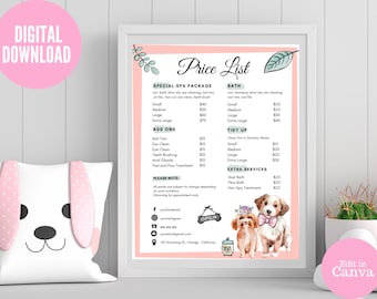 Pet Salon Grooming Price List Template: Editable Dog Groomer Sign (Digital Download)