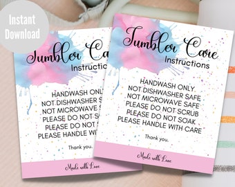 Tumbler Care Instructions Card, Instant Download, Washing Instructions Cars for Small Business, Ready to Print