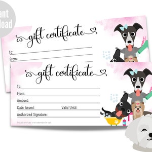 Cadeaubon voor hondenverzorging, afdrukbare cadeaubon voor huisdieren, instant download cadeaubon voor huisdieren, hondenspakaart