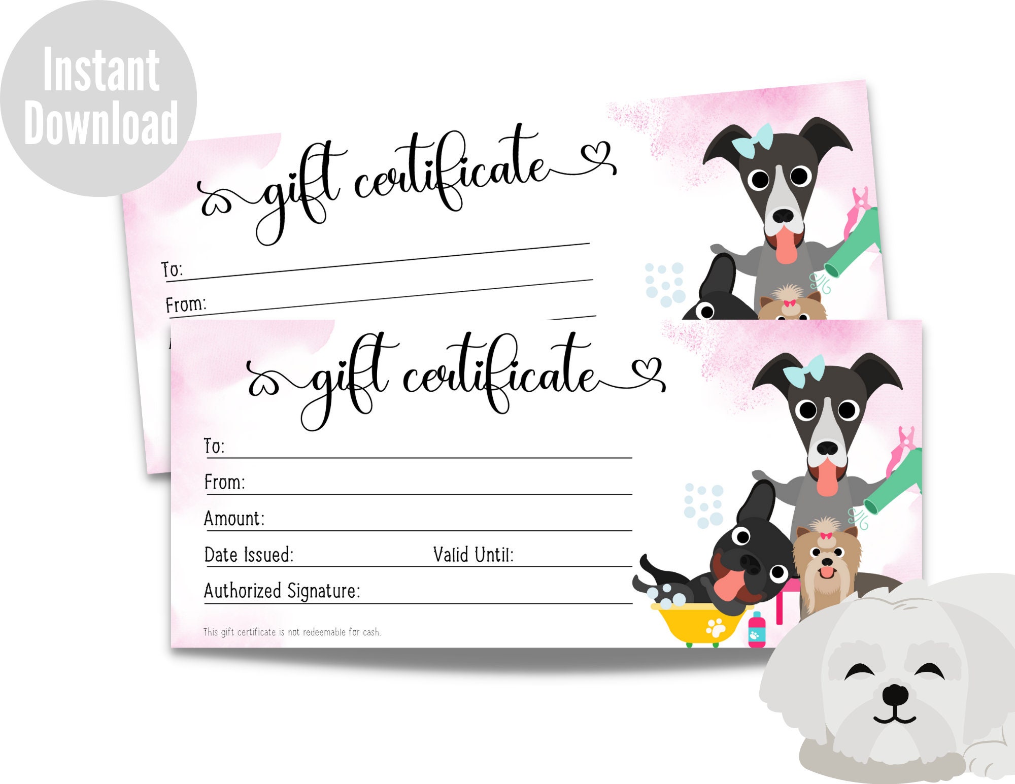 Dog Grooming Gift Certificate Printable Pet Gift Voucher Instant Download Pet Gift Coupon Dog Spa Card Etsy Canada