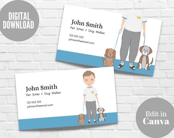 Minimalist Dog Walker Business Card: Editable Pet Sitter Design (Digital Download)