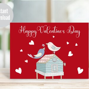 Printable Valentines Day Card, Love Birds Card, Instant Download, Gift for Her Girlfriend Wife