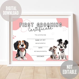 Puppy First Haircut Certificate, Dog First Haircut, First Dog Grooming Certificate, Ready to Print, Instant Download