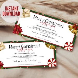 Christmas Gift Certificate, Printable Gift Voucher, Ready to Print Christmas Coupon, Instant ...