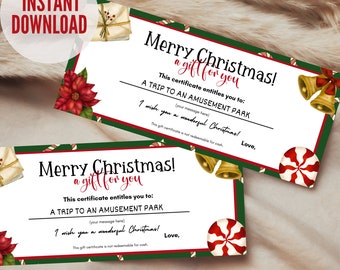 Christmas Gift Certificate, Printable Gift Voucher, Ready to Print Christmas coupon, Instant Download Christmas Card