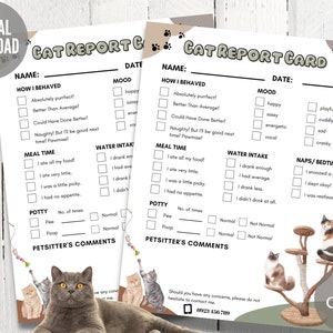 Katzenbericht, Bearbeitbares Haustier Boarding Bericht, Katzensitterbericht, Katzenkindertagesstätte, Katzensitterberichtsvorlage