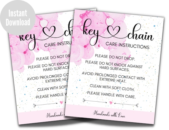 Keychain Care Instructions Card: Printable Small Business Card (Digital Download)