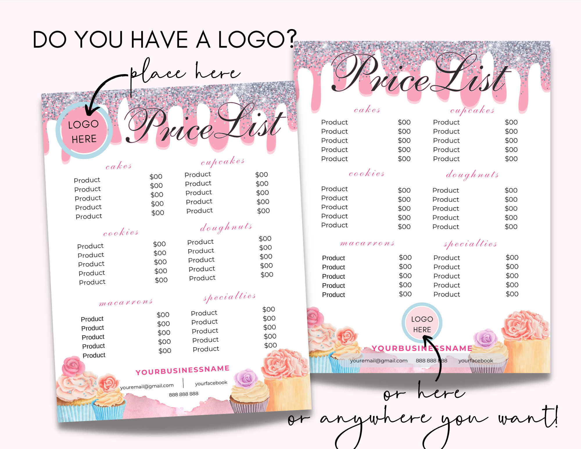 Bakery Price List Template, Bakery Menu, Editable Cake Price List
