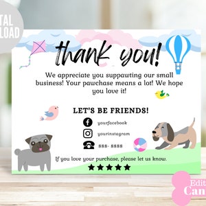 Haustier Dankeskarte Vorlage für kleine Unternehmen, Hund Dankeskarte, Haustier Visitenkarte, Katze Dankeskarte, druckbar, digitaler Download