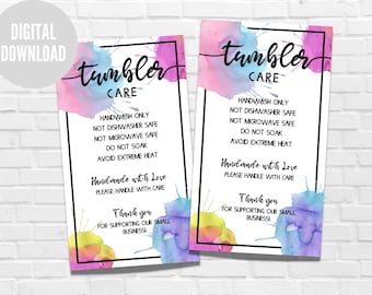 Tumbler Care Card for Small Business, Ready to Print Care Instructions, Instant Download