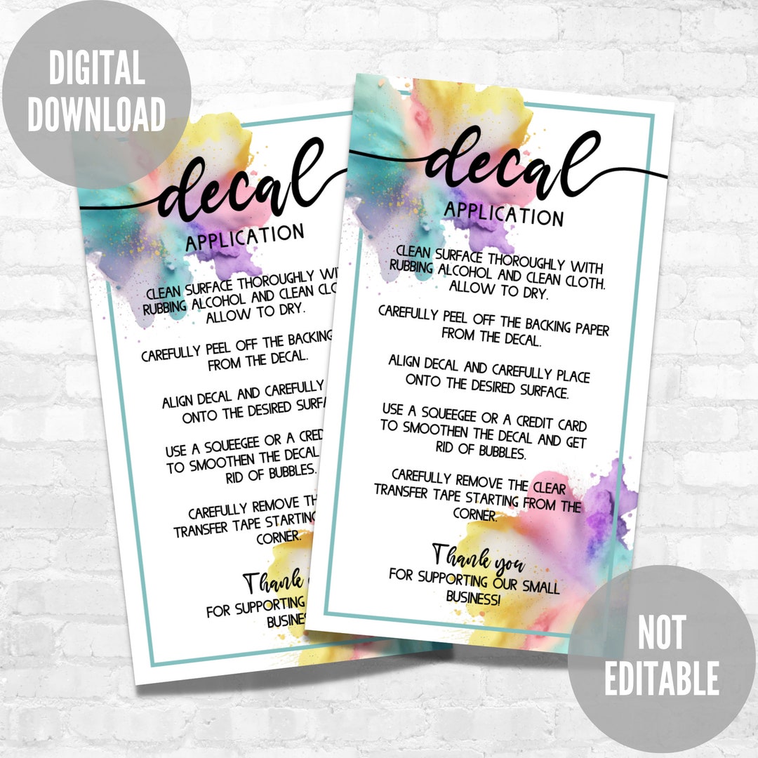 Application Form Decal Decal Application Instructions Card: Printable Guide (digital Download ...