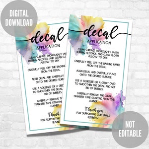 Decal Application Cards, Printable Vinyl Decal Instructions, How to Apply Decal, Instant Download, Ready to Print