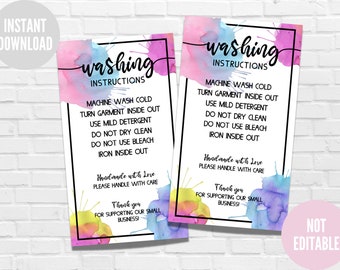 Printable Washing Instructions for Small Business, Shirt Care Card, T- Shirt Care, Instant Download, 2 x 3.5 inches