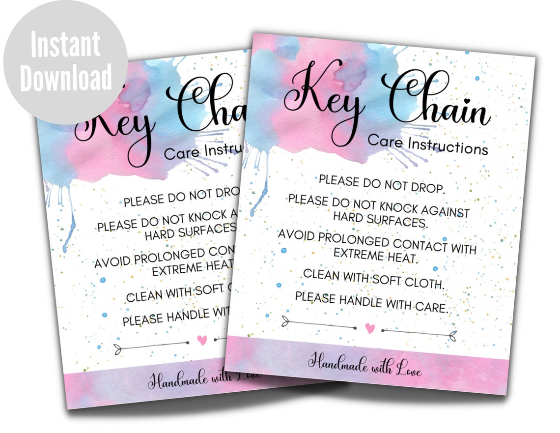 Key Chain Care Instructions Card Printable Resin Acrylic Etsy