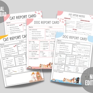 Tarjeta de informe de perros, Tarjeta de informe de mascotas, Notas de cuidador de mascotas, Paquete de negocios de mascotas, Tarjeta de informe de gatos, Paquete de cuidador de mascotas, Informe de paseador de perros