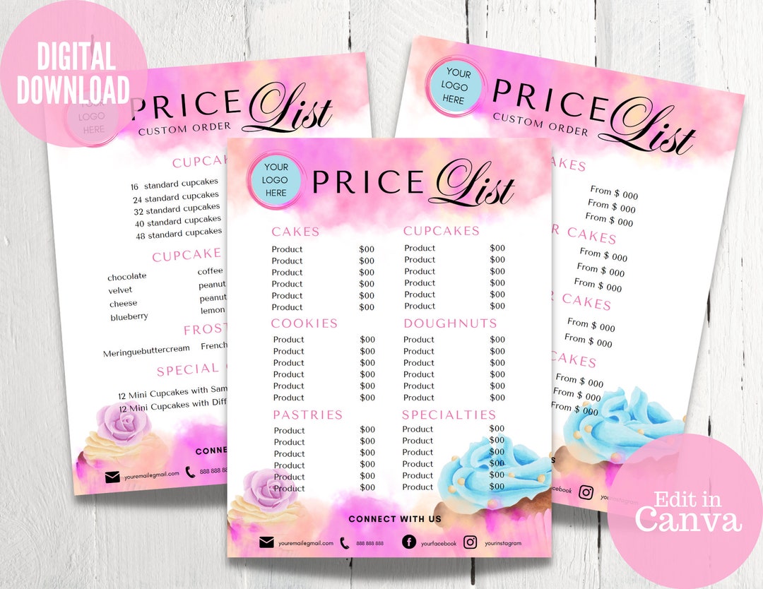 Bakery Price List Template, Editable Canva Menu (A4/US Letter) (digital ...