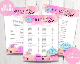 Bakery Price List Template, Editable Canva Menu (A4/US Letter) (Digital Download)