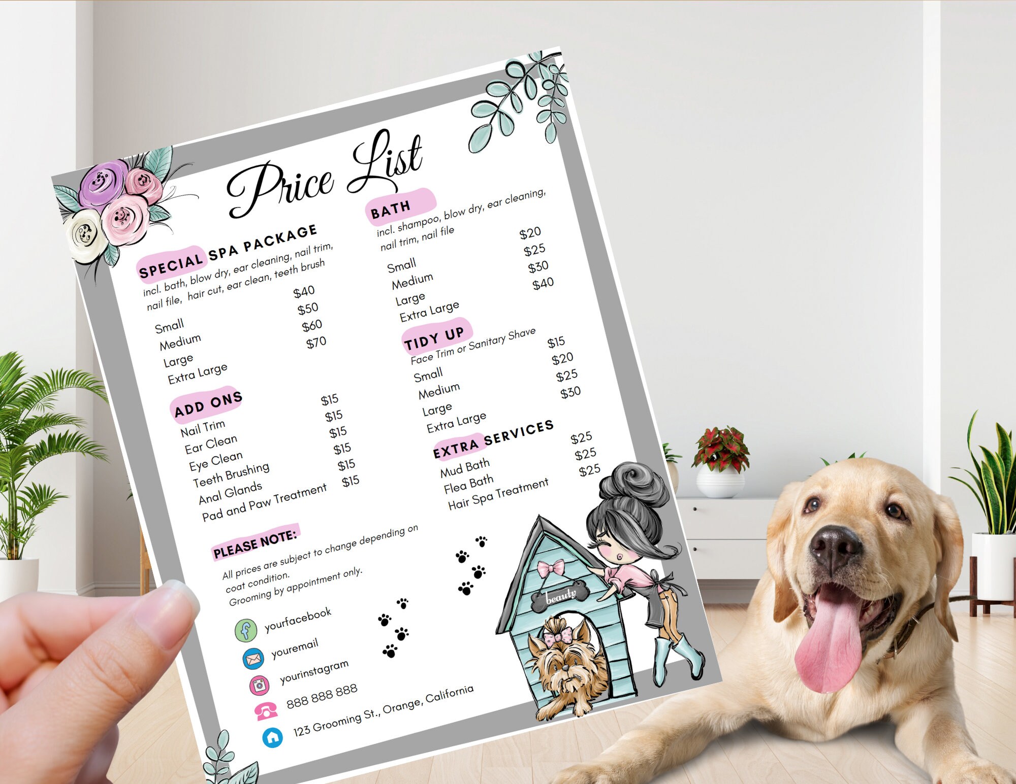 Pet Salon Grooming Price List Dog Grooming Price List Etsy