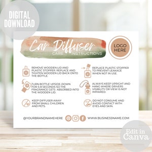 Car Diffuser Care Card, Small Business Care Instructions,  Scent Care instructions, Car Diffuser Guide, Car Air Freshener Care Instructions